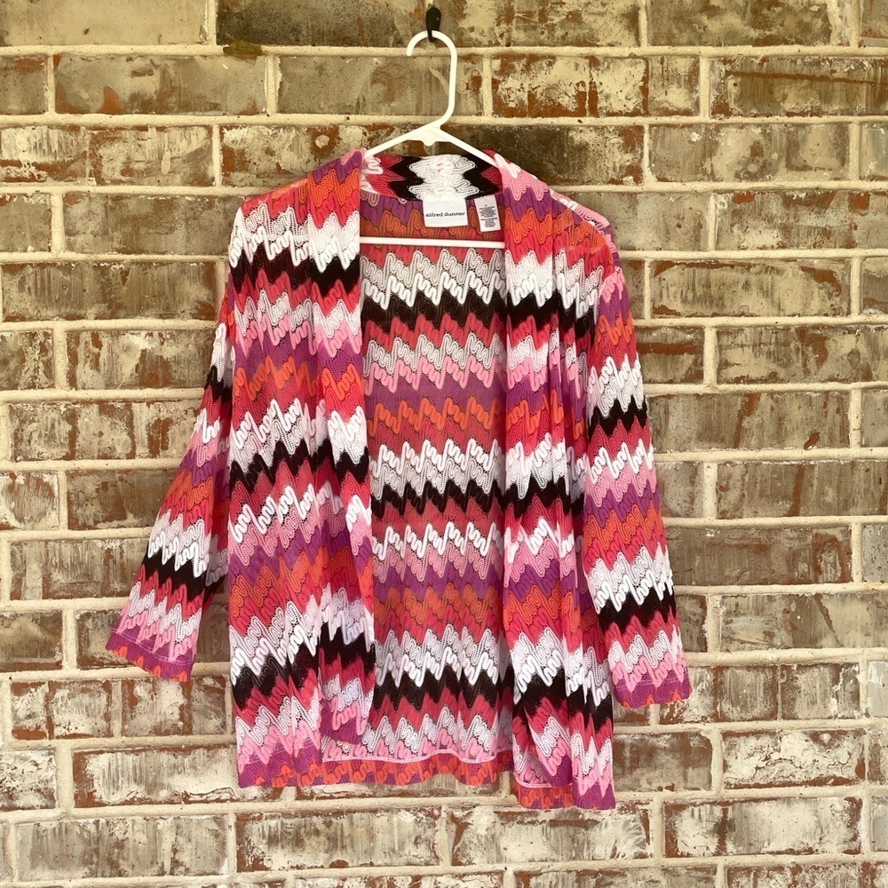 Alfred Dunner Women's Multicolor Chevron Lightweight Open Cardigan